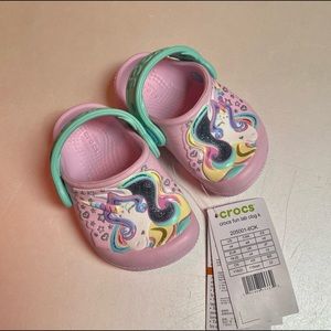 New Fun Lab Unicorn Crocs Baby/Toddler Size 4